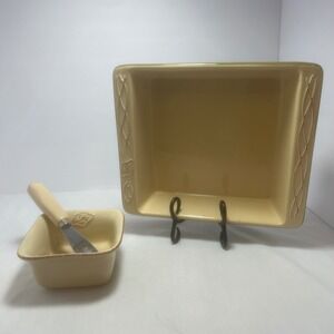 Tastefully Simple Host Collection Bakeware Serving Set Yellow‎ Stoneware Dish